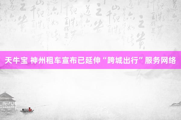 天牛宝 神州租车宣布已延伸“跨城出行”服务网络