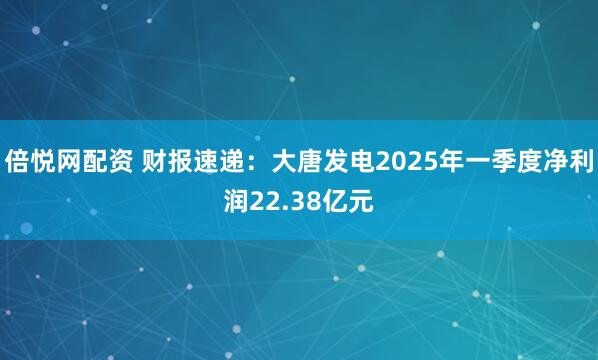 倍悦网配资 财报速递：大唐发电2025年一季度净利润22.38亿元